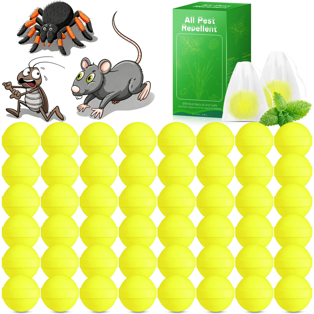 YJOO mouse rodent repellent balls for indoor use, peppermint scent deters pests.