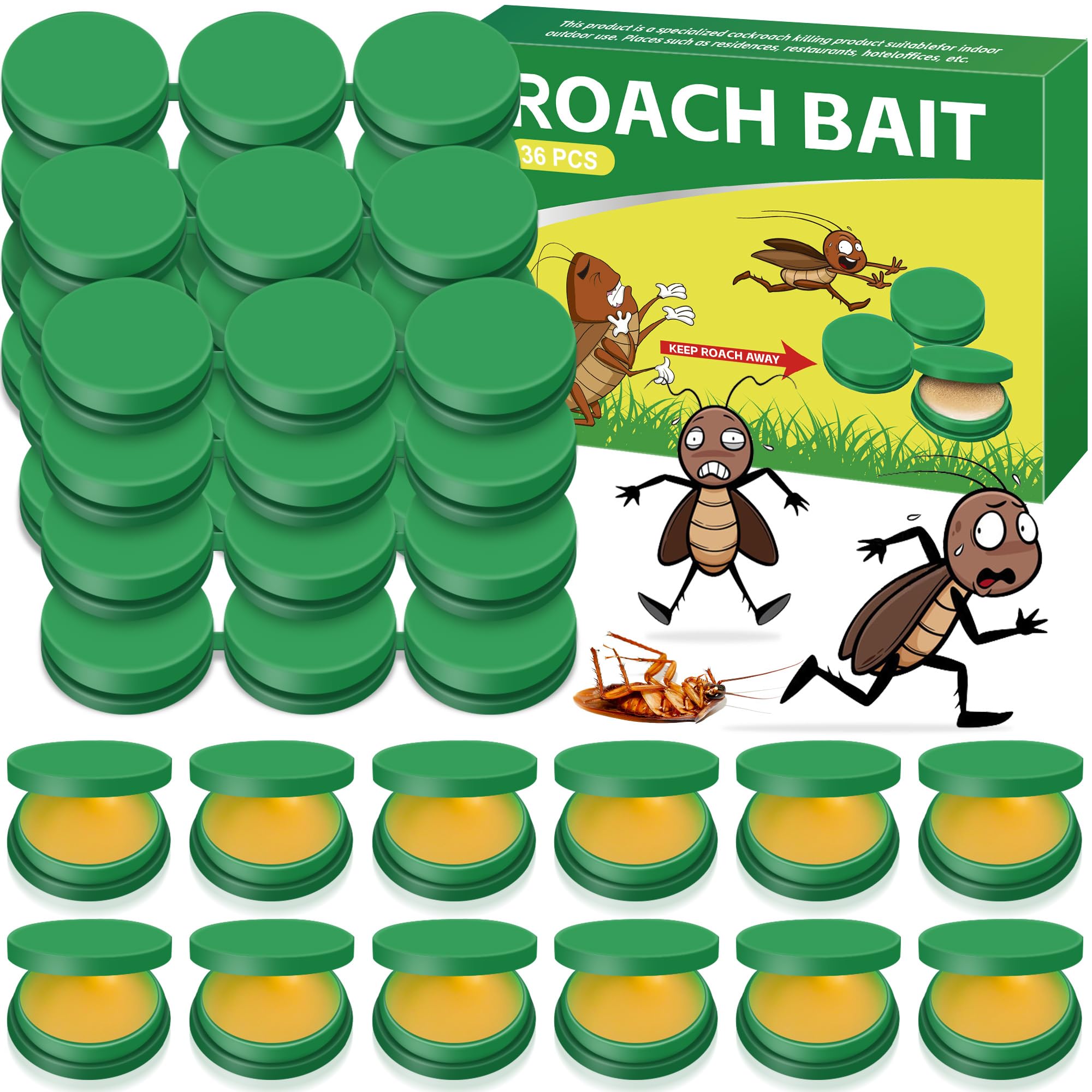 YJOO Roach Bait 36pcs closeup tray shows effective lure and nest impact