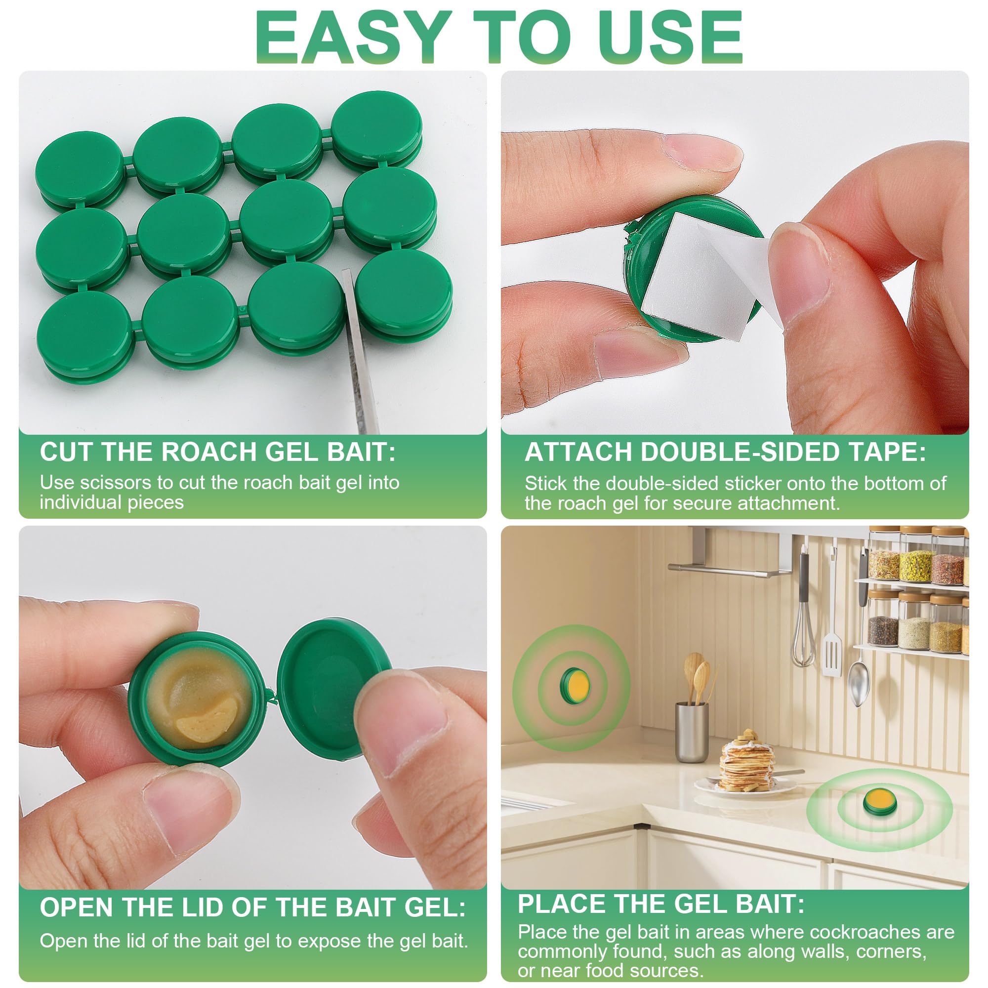 YJOO Roach Bait gel dispensing illustrates bait spreading inside the nest