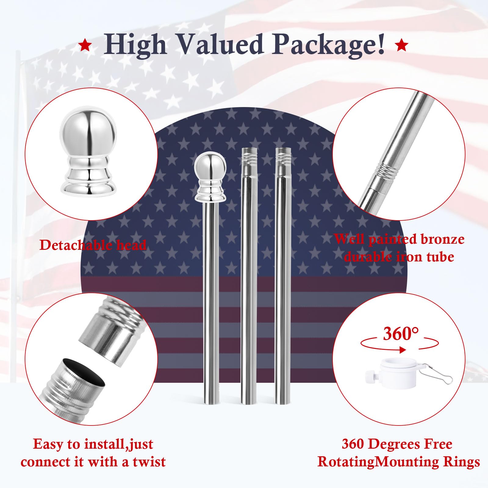 YKFLY yard wall-mount flag pole suitable for house exteriors and fences.
