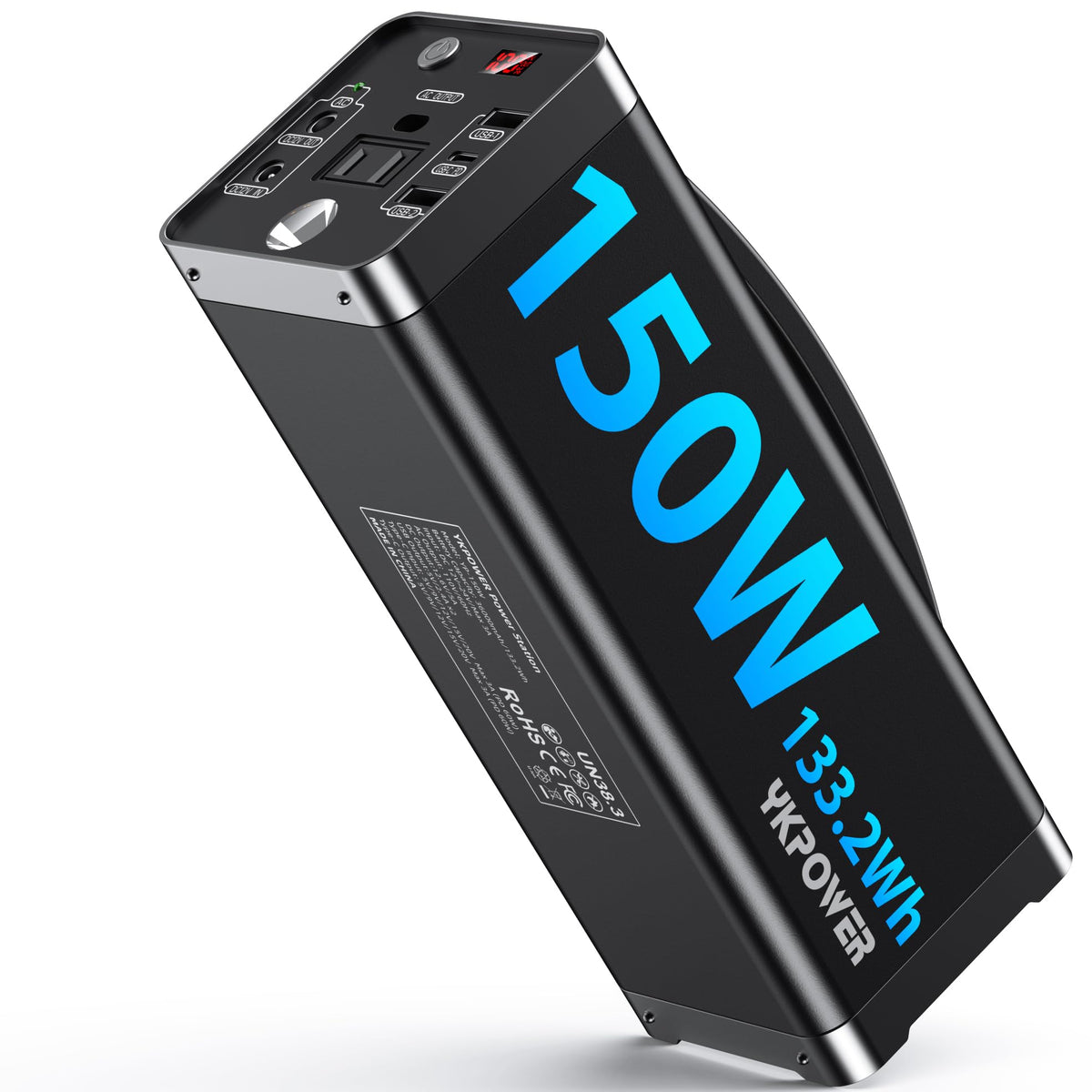 YKPOWER Portable Power Station 150W front view powers laptops and phones on the go