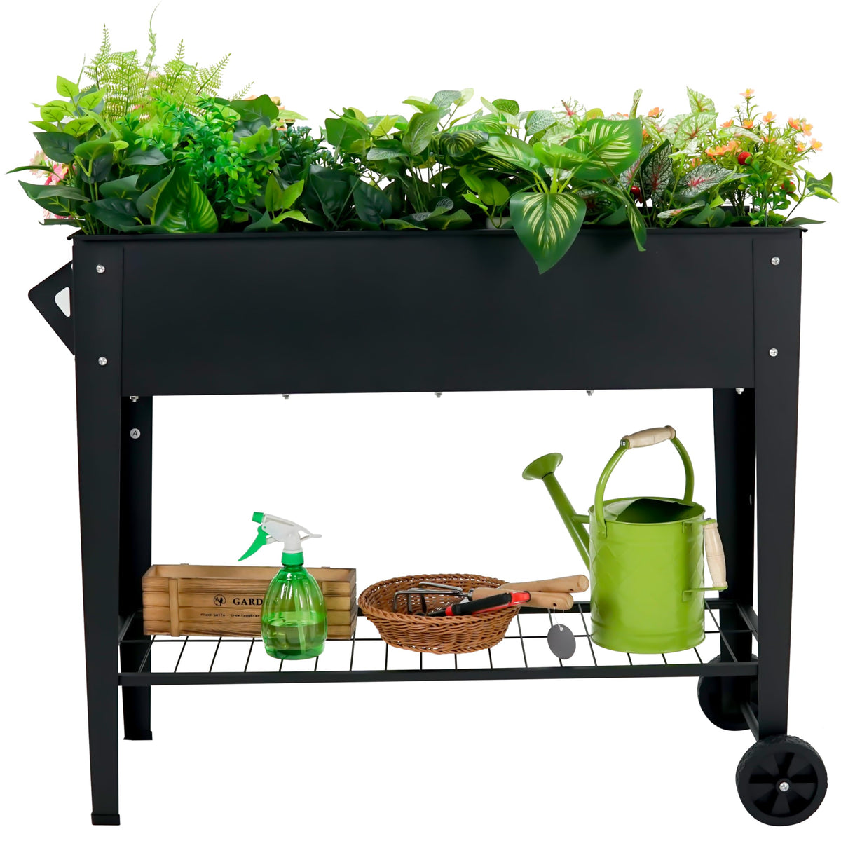 YKTEEDENS raised garden bed with legs and wheels, side view for easy mobility.