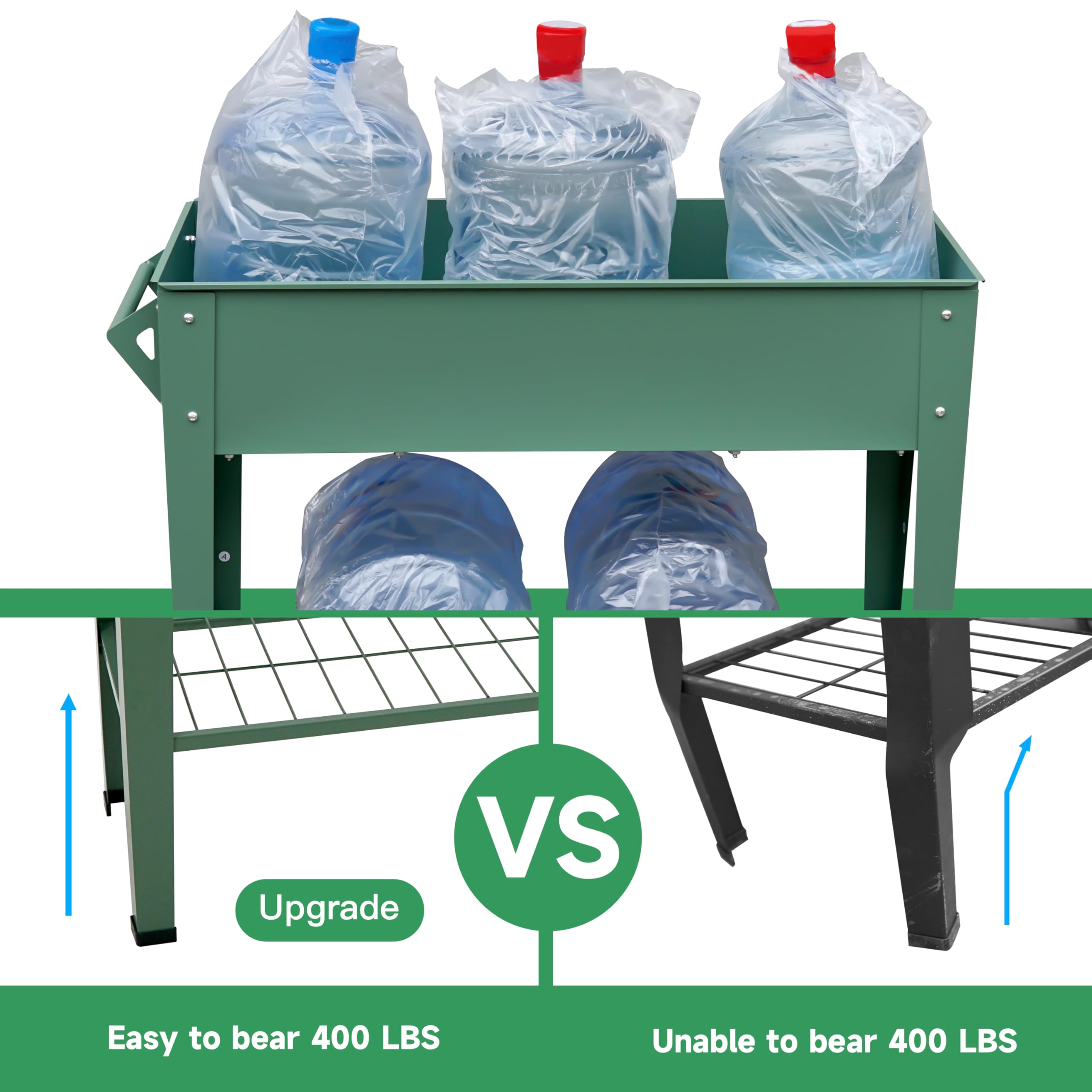 YKTEEDENS raised bed showing dimensions 37.4 by 14.6 inches and 31.6 inch height