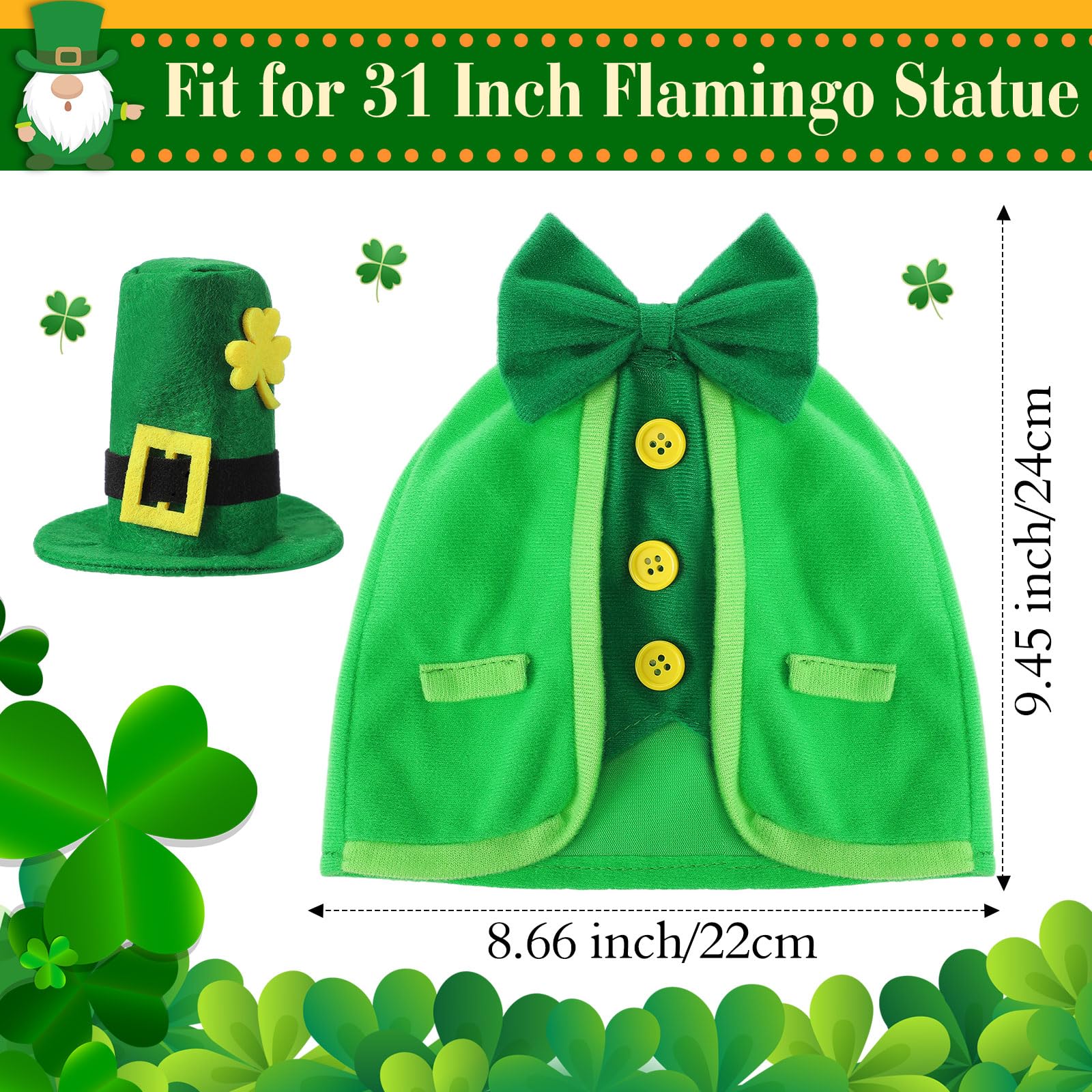 Ylinge St Patrick's Day flamingo outfit with hat and bow tie adds playful garden charm