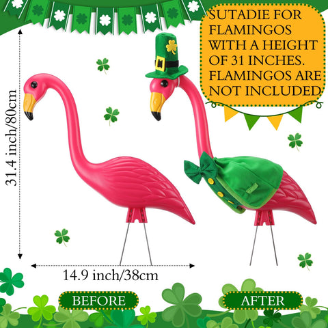 Ylinge St Patrick's Day flamingo outfit on a 31-inch statue shows easy festive styling