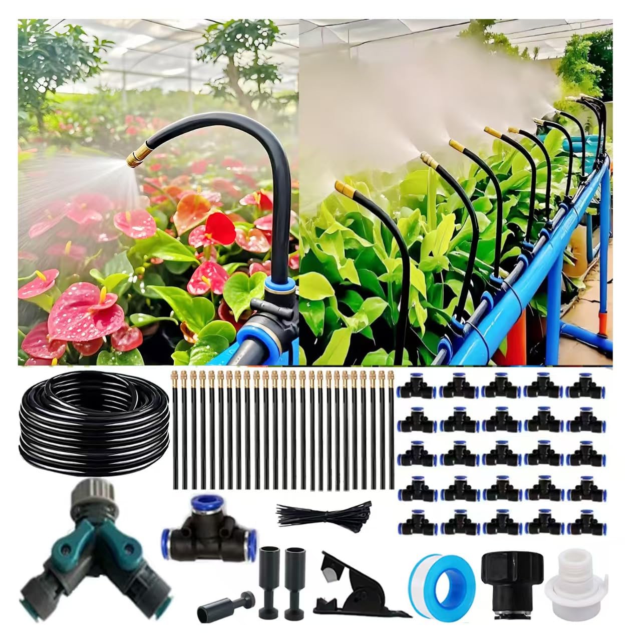 YLYMNHCY drip irrigation kit with 100 ft pipe for even garden watering.