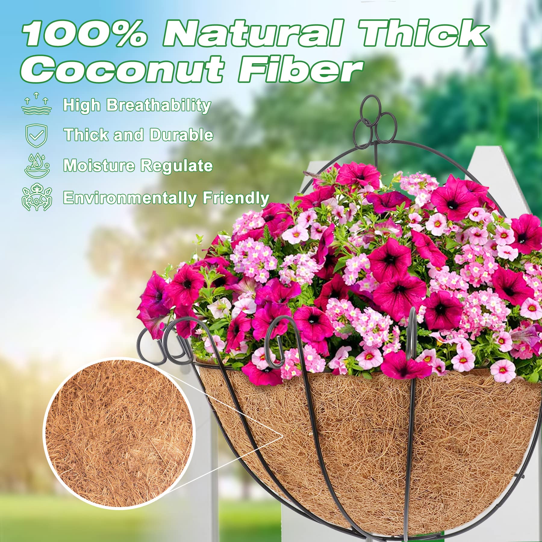 Y&M pre-formed coco liner 16in simplifies fitting into a half-round basket.