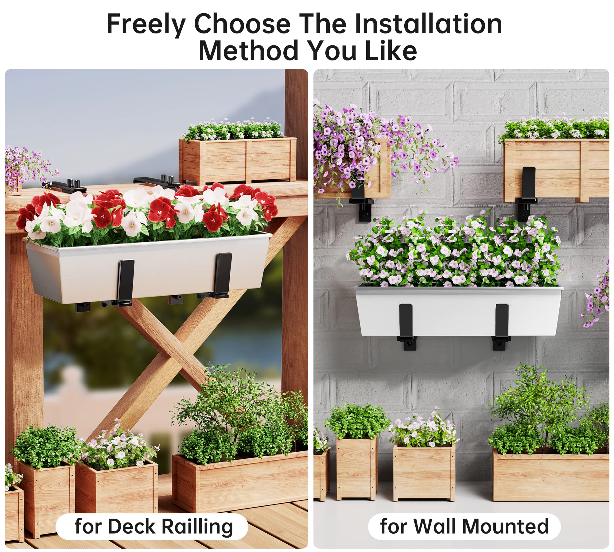 Y&M set of 6 brackets enables versatile outdoor planter arrangements.