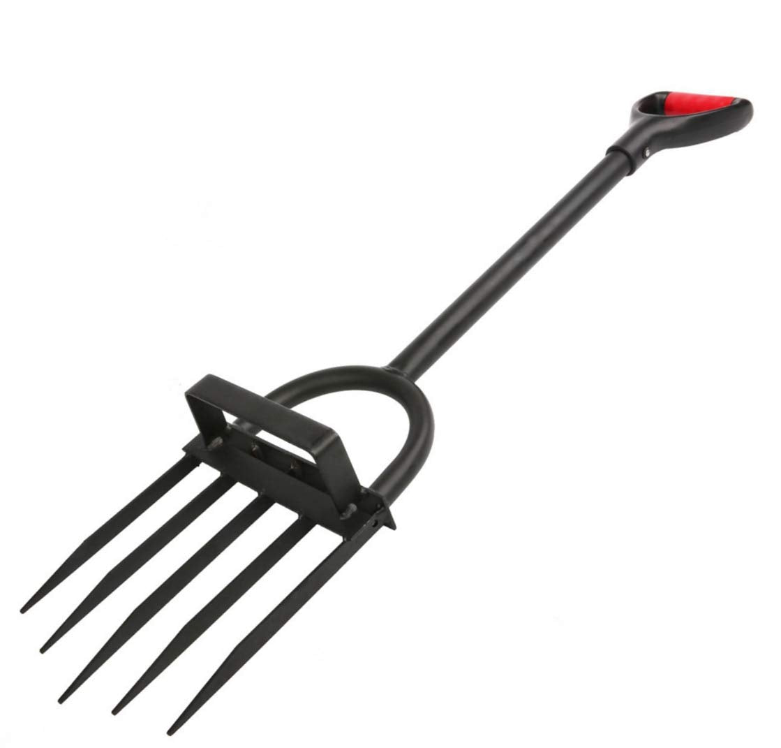 Ymachray 5-tine pitch fork in action loosening and turning soil