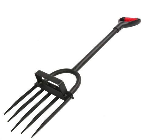 Ymachray 5-tine pitch fork in action loosening and turning soil