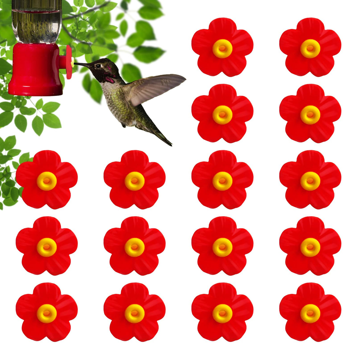 ymkupe hummingbird feeder flowers red front view, attracts hummingbirds for outdoor feeding