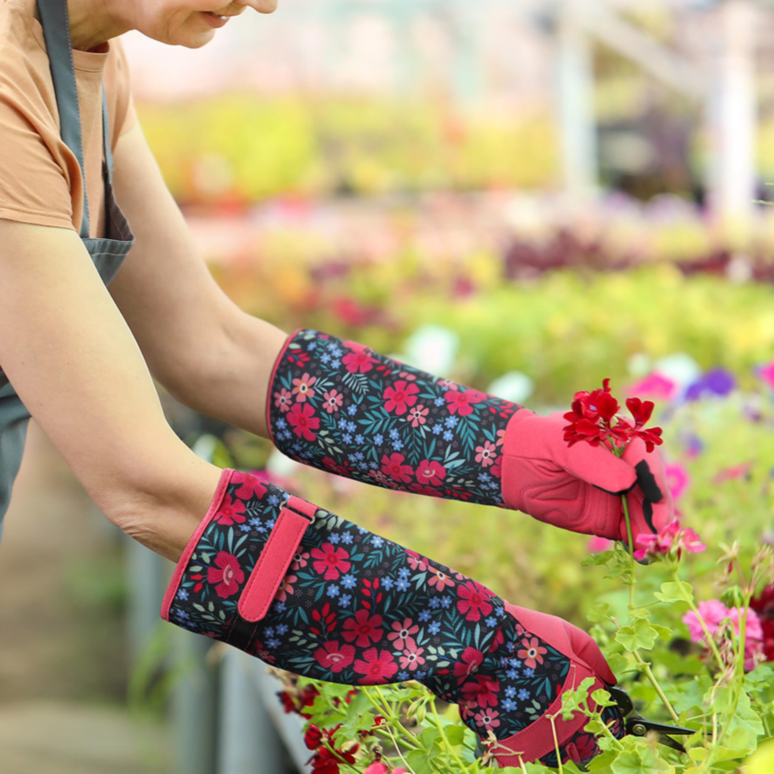 Ymomode long-sleeve garden glove with elastic wrist for secure fit