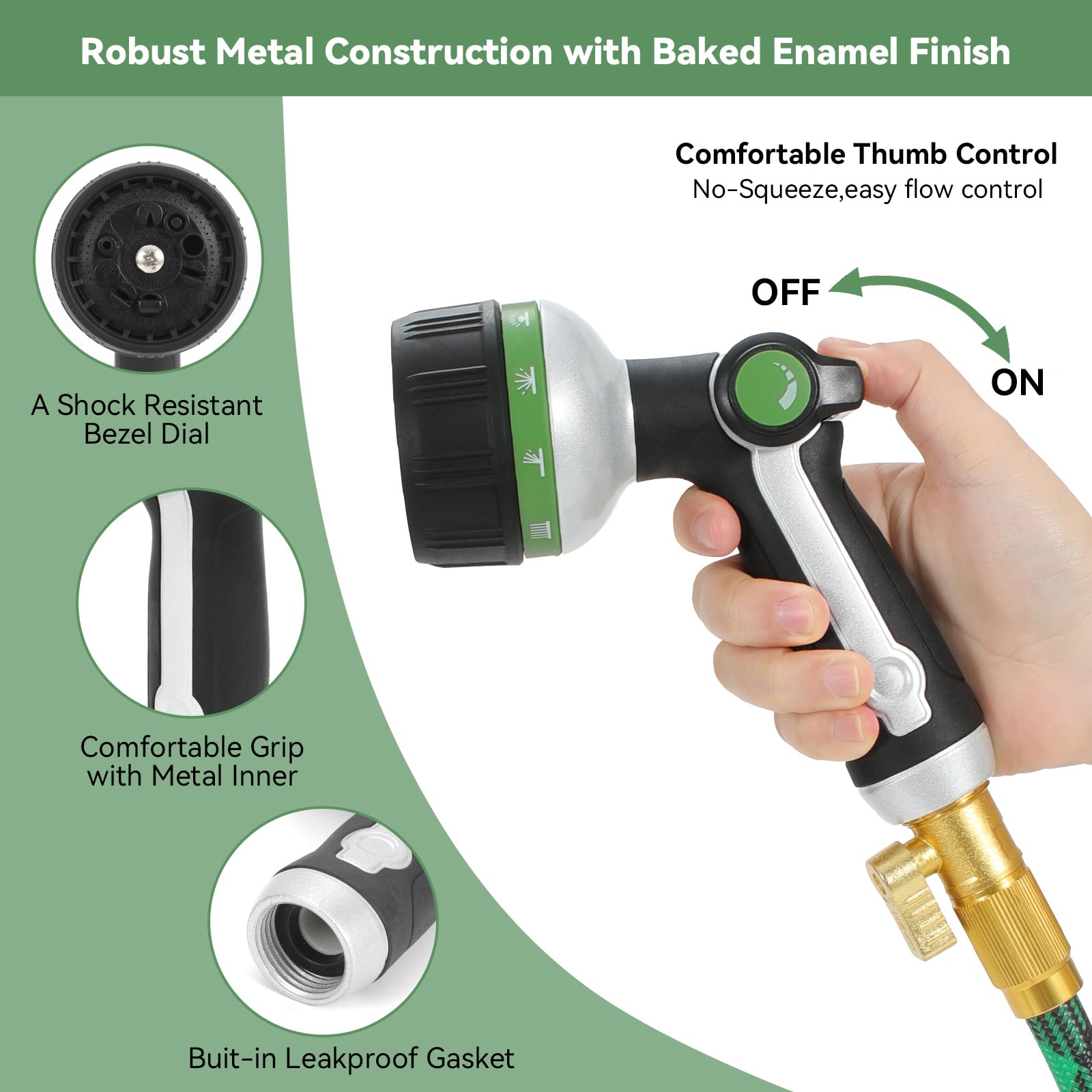 Ten adjustable patterns on YMTEEDIO garden hose nozzle for versatile tasks