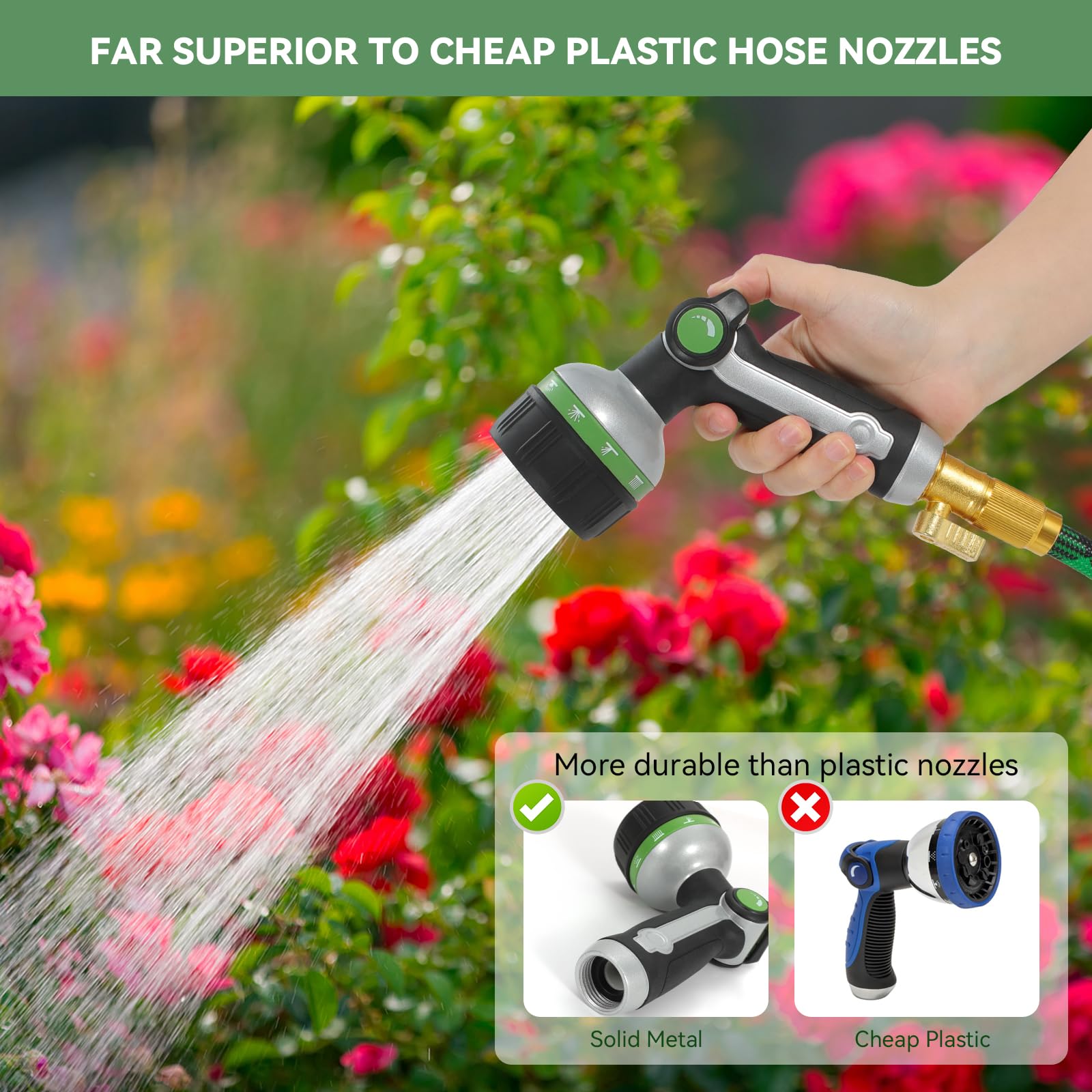 Non-slip TPR pistol grip on YMTEEDIO hose nozzle for steady handling