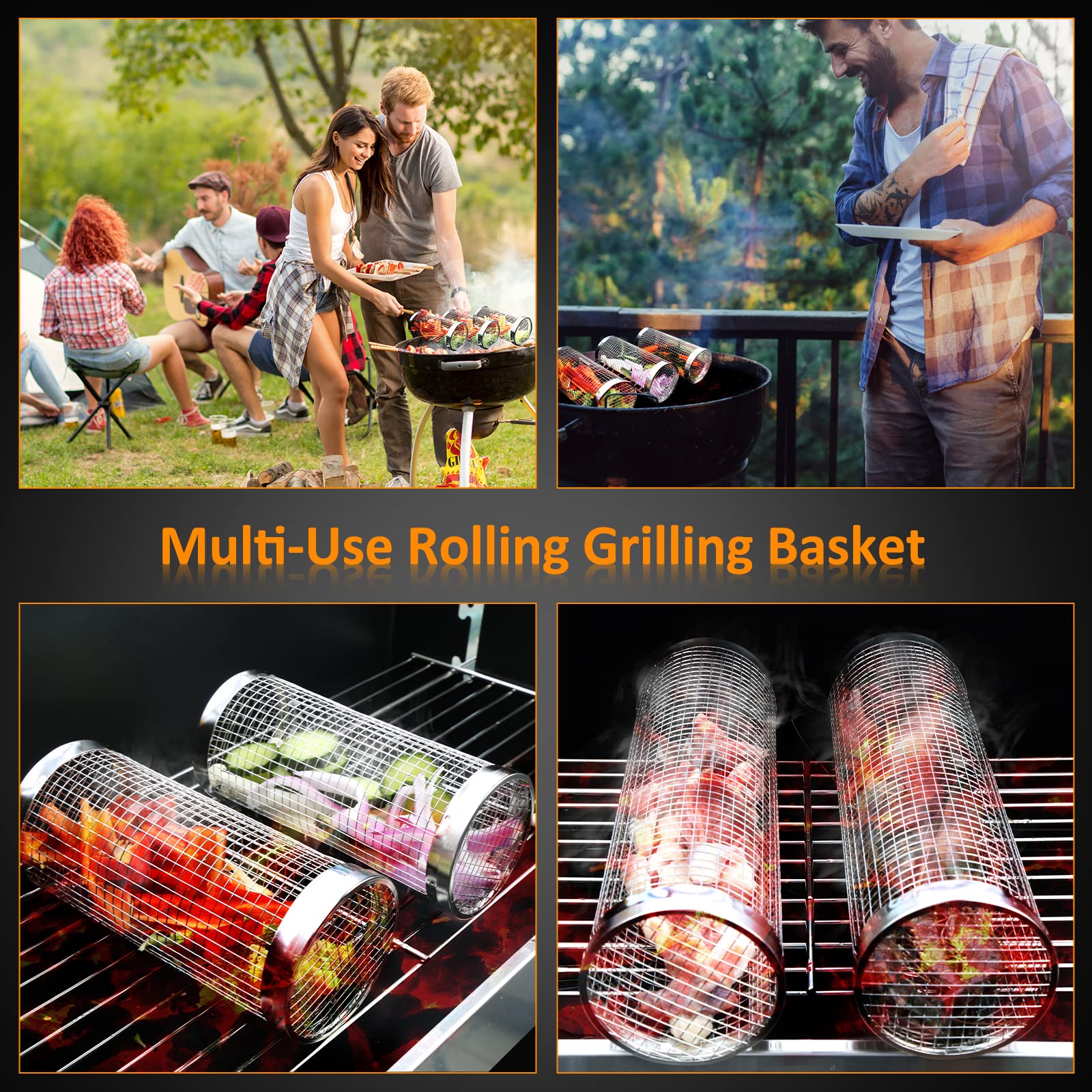 YMXHK rolling grill baskets fries-and-veggies display easy side cooking
