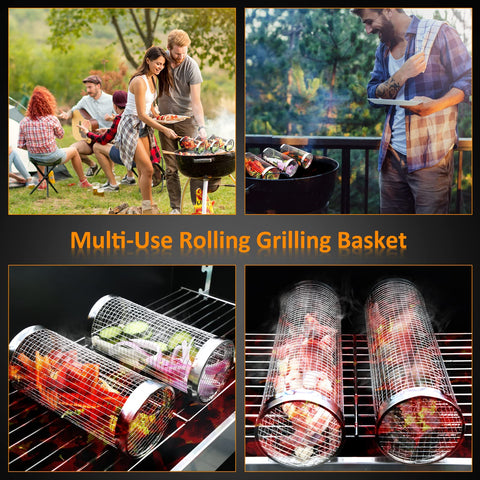 YMXHK rolling grill baskets fries-and-veggies display easy side cooking