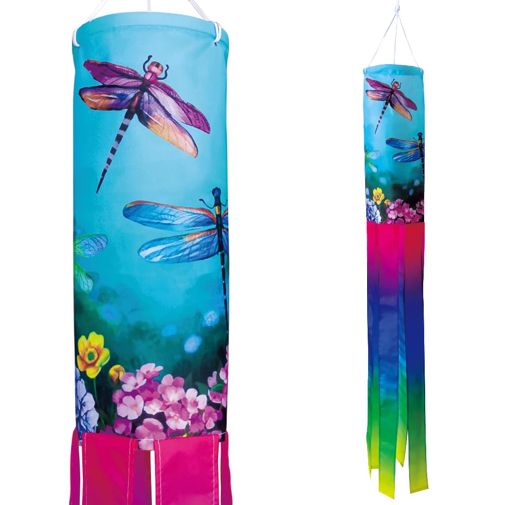 YMYIELD floral dragonfly windsock front view, cheerful garden décor