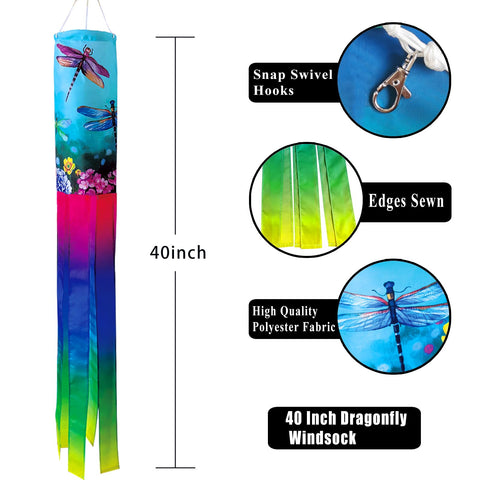 YMYIELD floral dragonfly windsock side view, durable outdoor decor