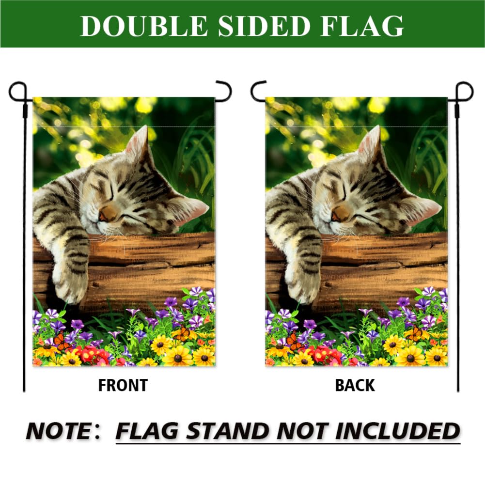 YMYIELD Sleeping Cat Garden Flag double-sided design ensures visibility from every angle.
