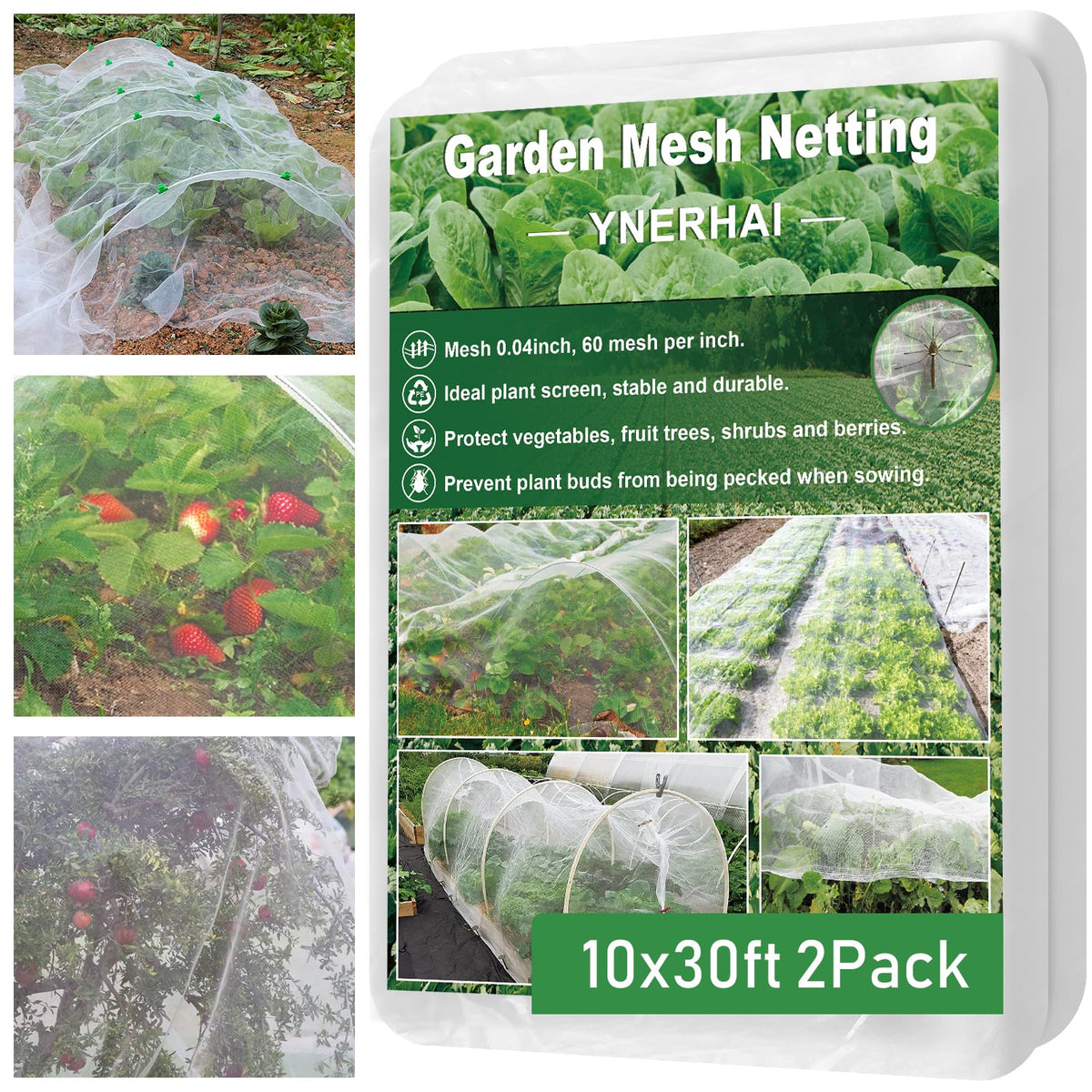 YNERHAI 2Pack garden netting overview protects crops while preserving sunlight and air.