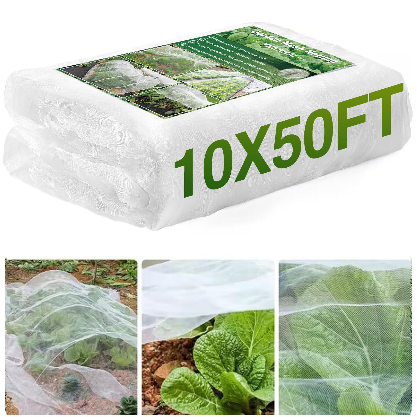 YNERHAI garden netting 10x50ft shields vegetables while letting light and air through