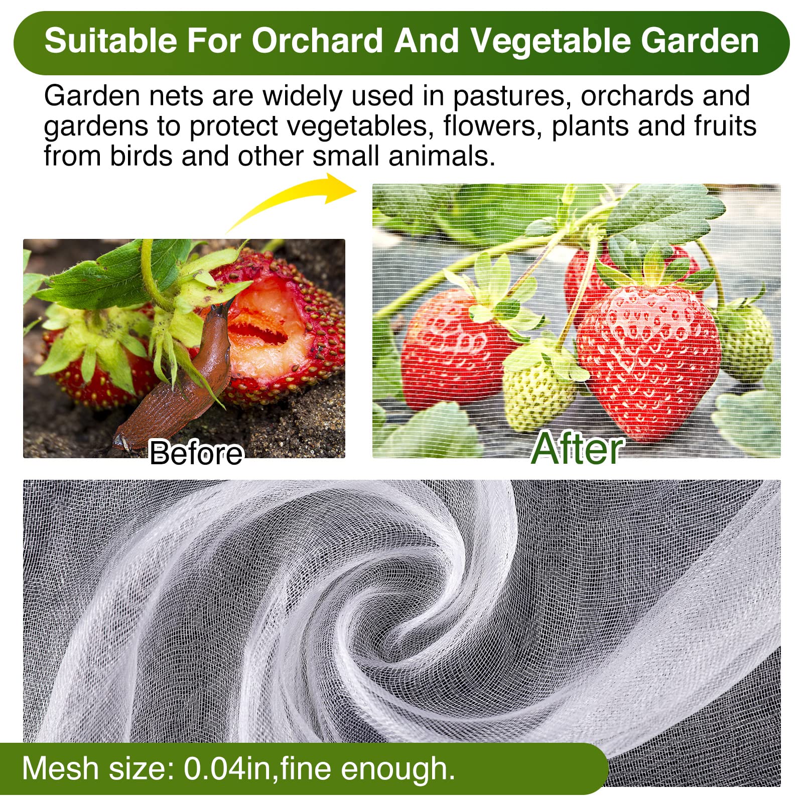 YNERHAI plant covers net provides cabbage protection while easy to secure