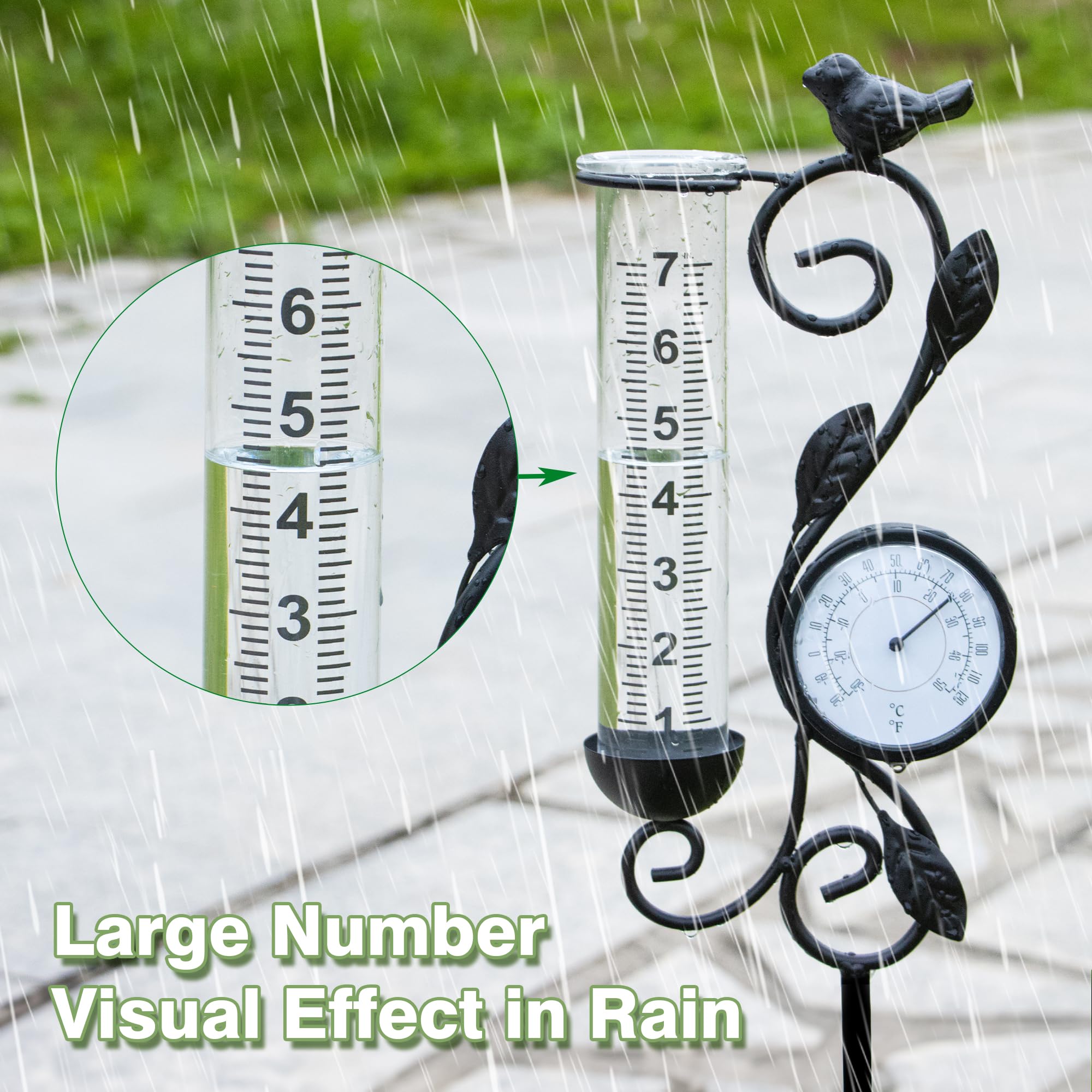 YNGFIL 32-inch metal bird rain gauge stands tall in gardens.