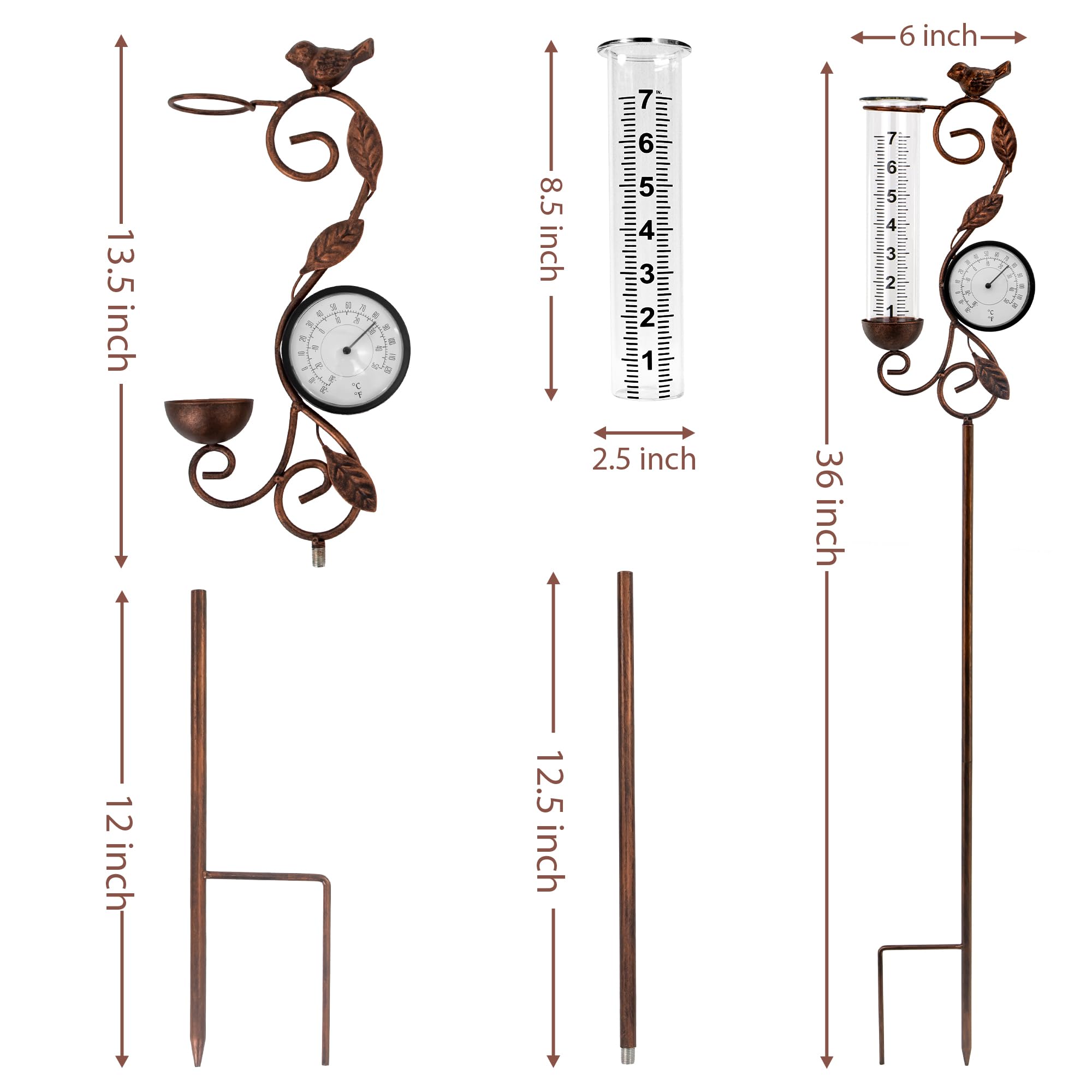 YNGFIL bird-on-branch detail enhances yard decor while showing temperature with a visible scale.