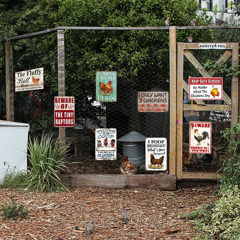 Ynjzk easy hang chicken coop sign with pre drilled holes for quick mounting.