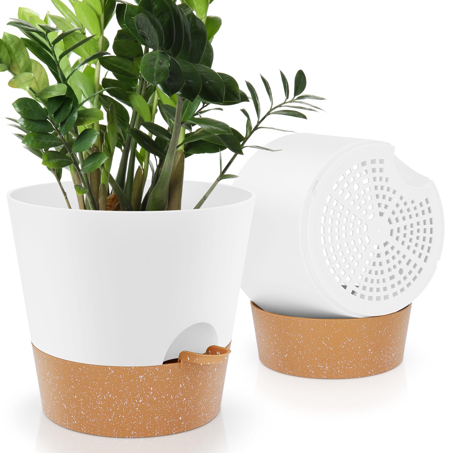 YNNICO 10-inch self-watering pot in white with a matte finish for indoor herbs.