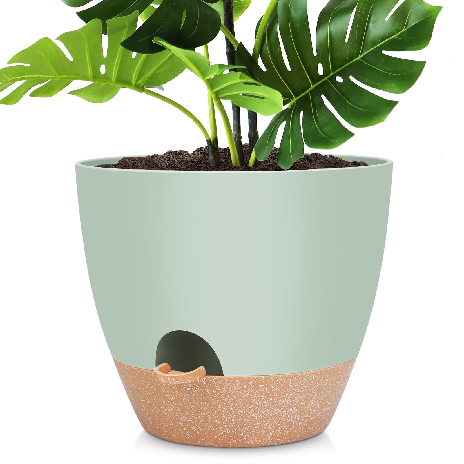 YNNICO 12-inch large self-watering pot with drainage holes for healthy root airflow.