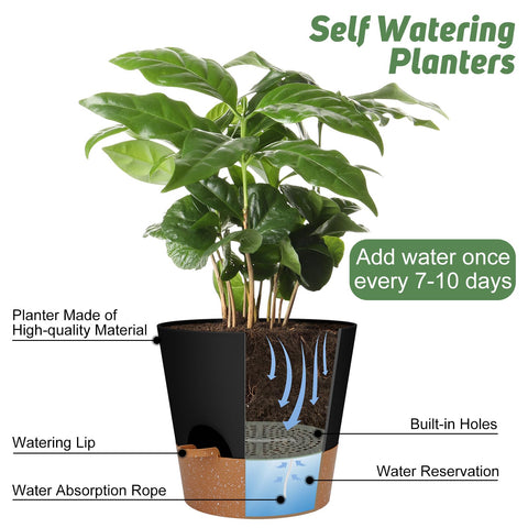 YNNICO two-pack black plant pots ideal for indoor and outdoor use.