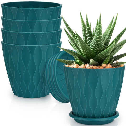 YNNICO 6-inch blue plant pot set with drainage holes for indoor gardening.