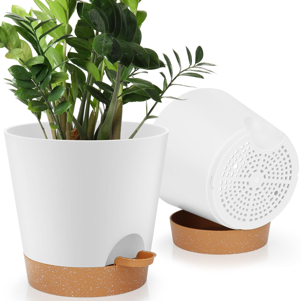 YNNICO 8-inch self-watering planter with saucer keeps indoor plants hydrated longer