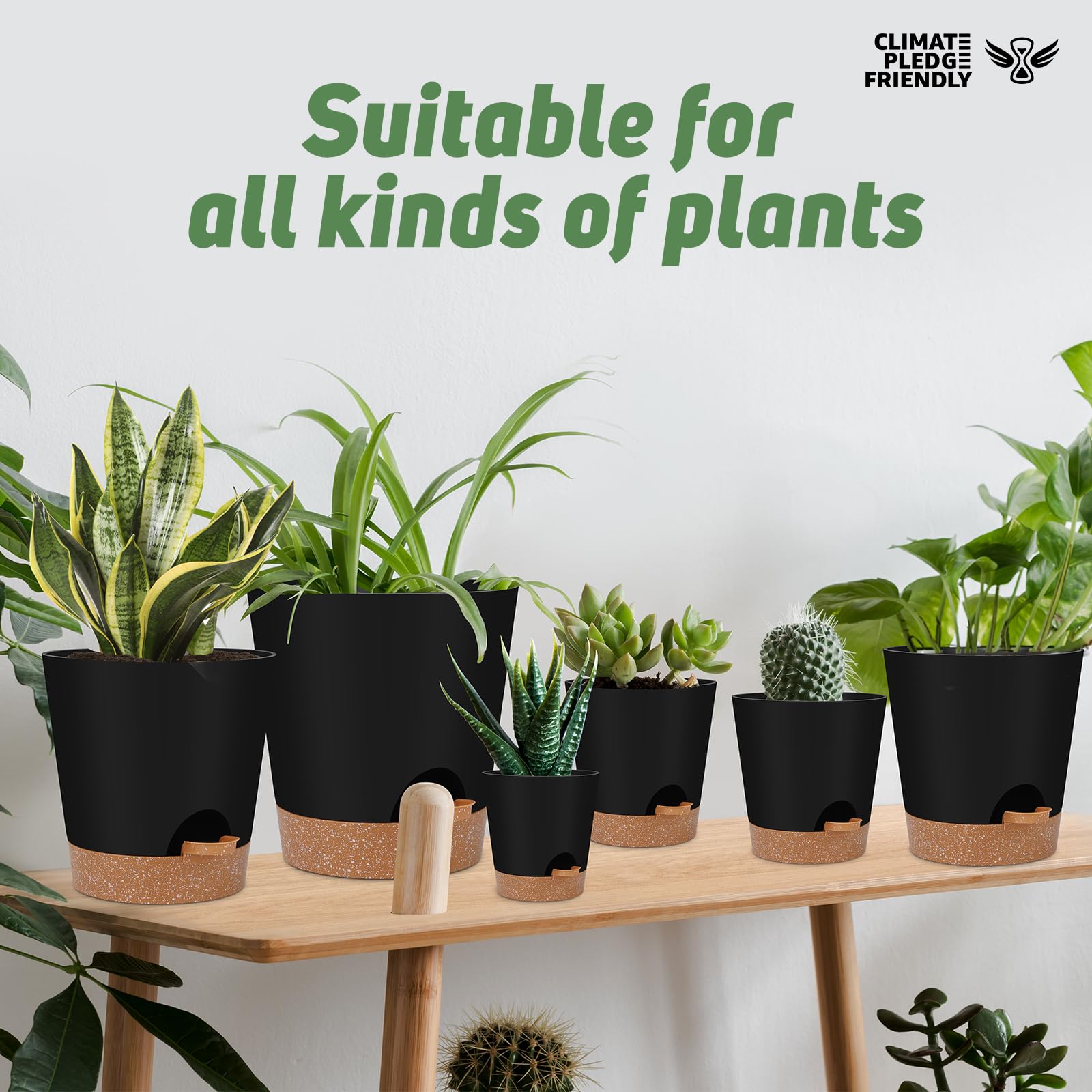 YNNICO bottom tray and reservoir illustrate the self-watering system for mess-free watering.