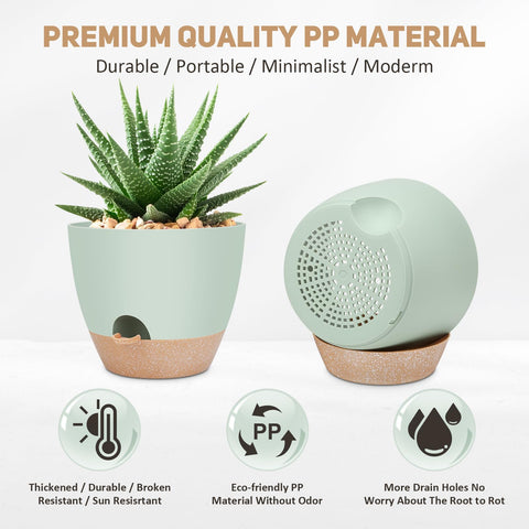 YNNICO deep reservoir self-watering pot ready for vacation watering convenience.