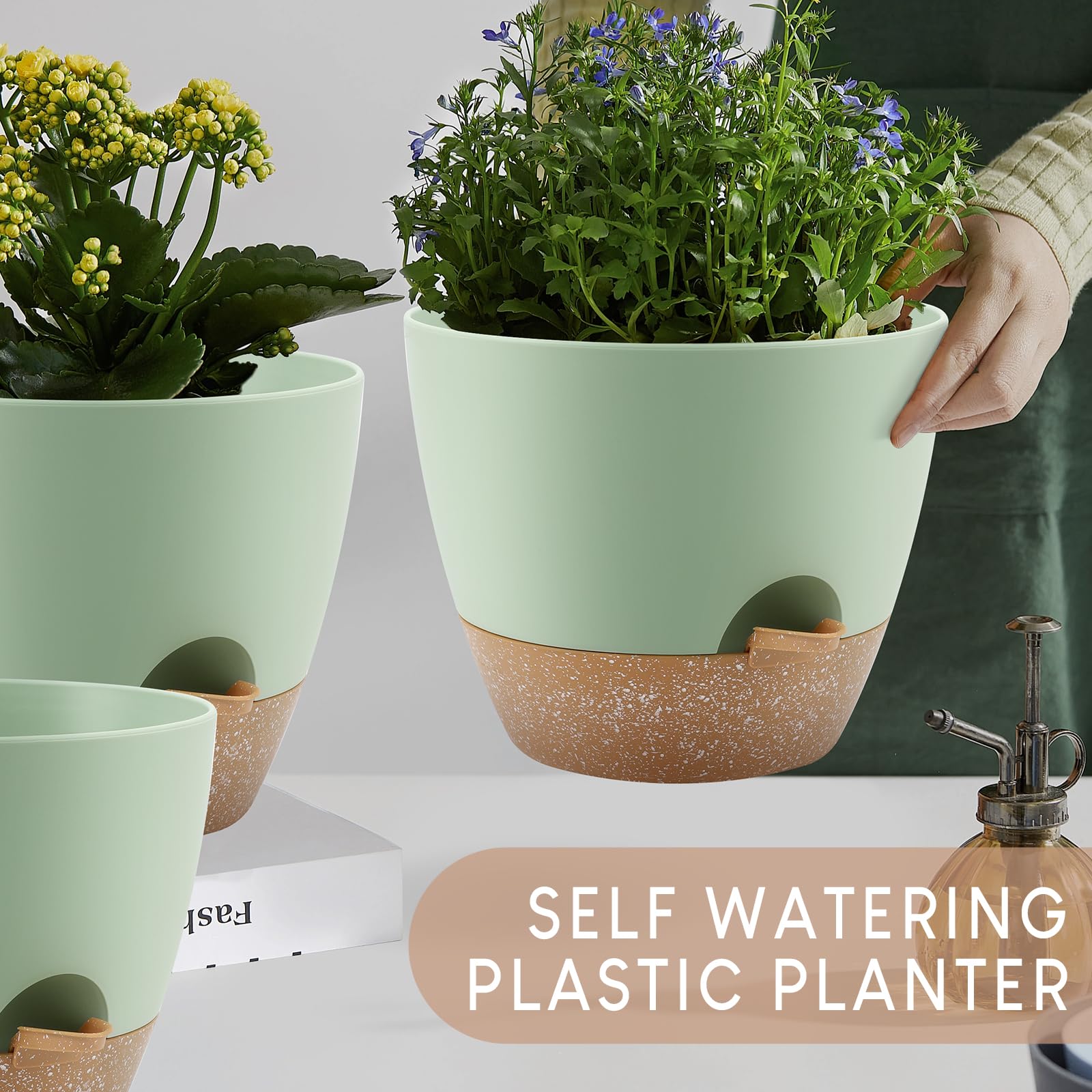 YNNICO green plant pots for versatile indoor and outdoor use.