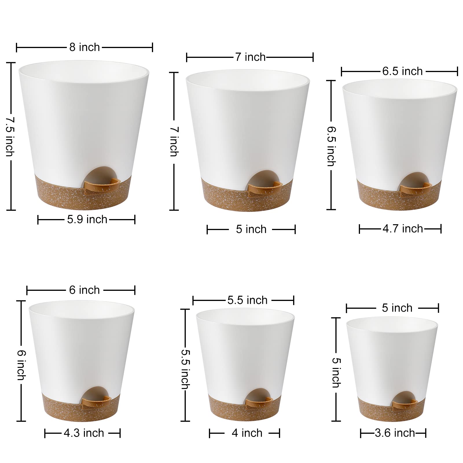 YNNICO 6-inch white planter showing built-in saucer for spill containment.