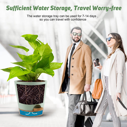 YNNICO 5-inch green self-watering planter with reservoir