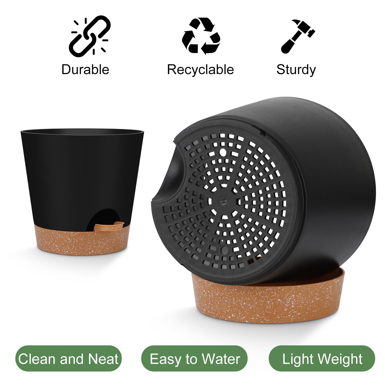 YNNICO 6.5-inch planter with matte finish for space-saving shelf display.