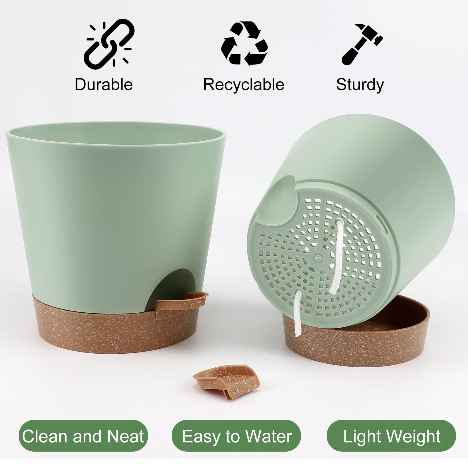 YNNICO 6.5-inch green self-watering planter with bottom tray