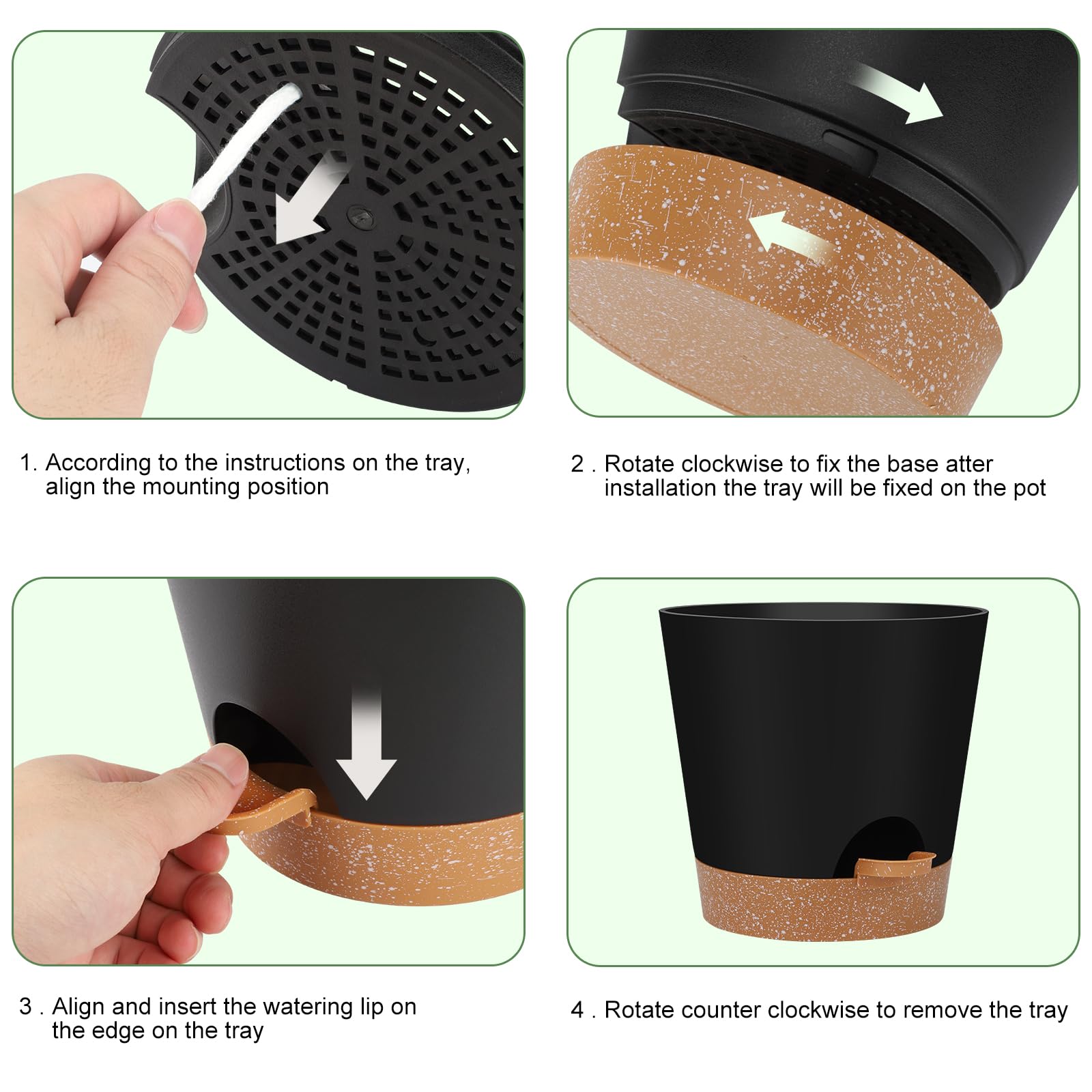 YNNICO 6-inch planter with bottom tray supports self-watering and spill containment.