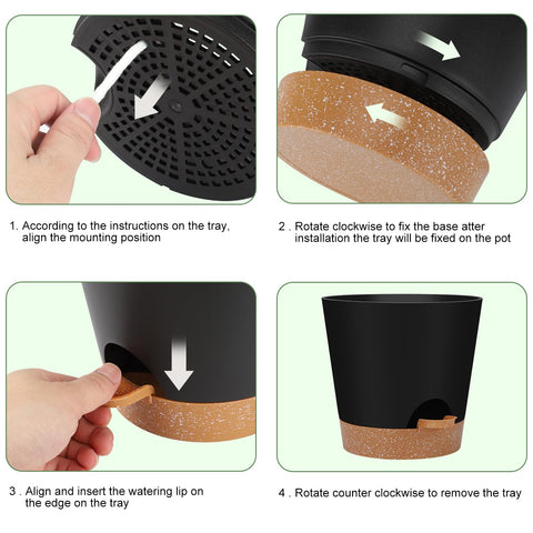 YNNICO 6-inch planter with bottom tray supports self-watering and spill containment.