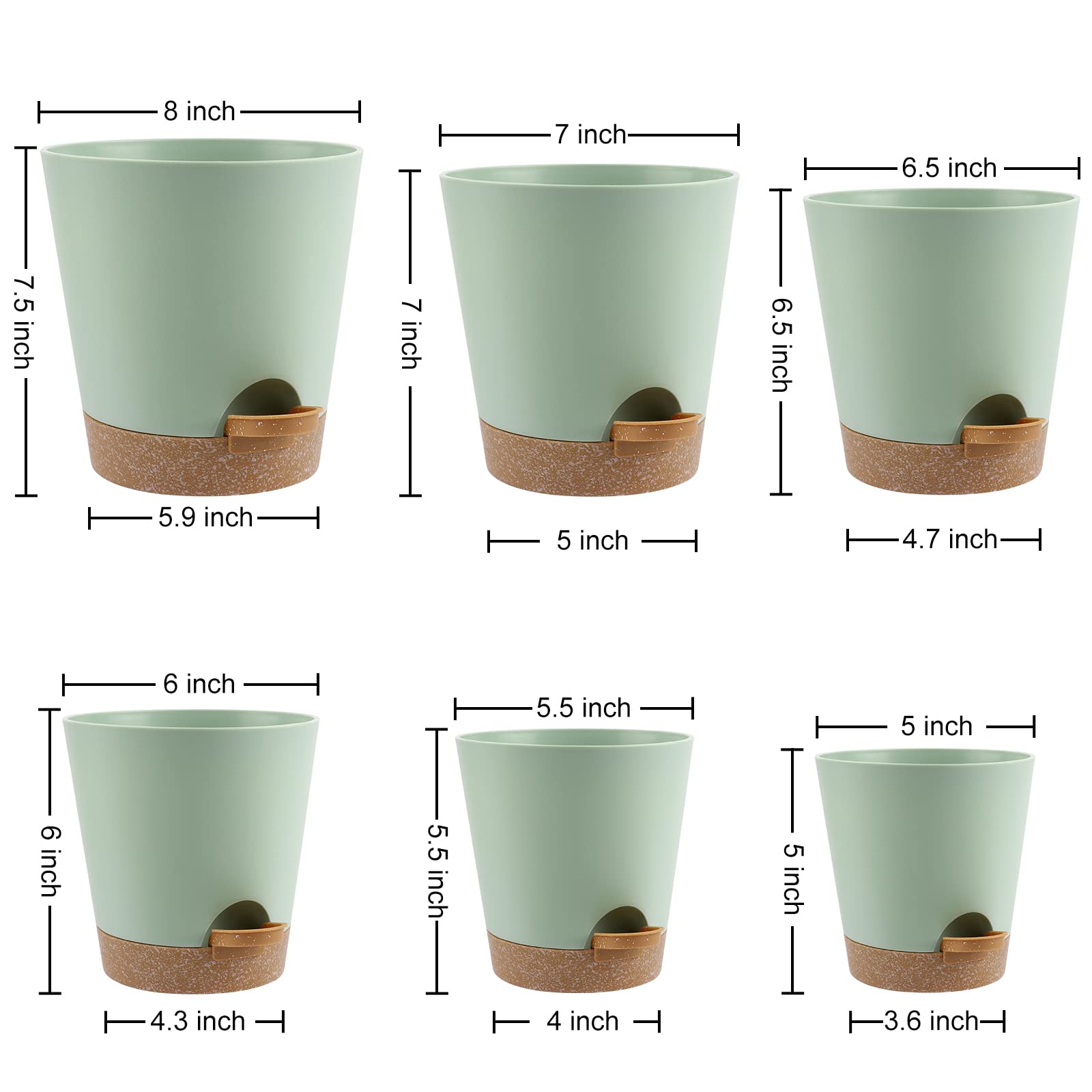 YNNICO 6-inch green self-watering planter with drainage holes