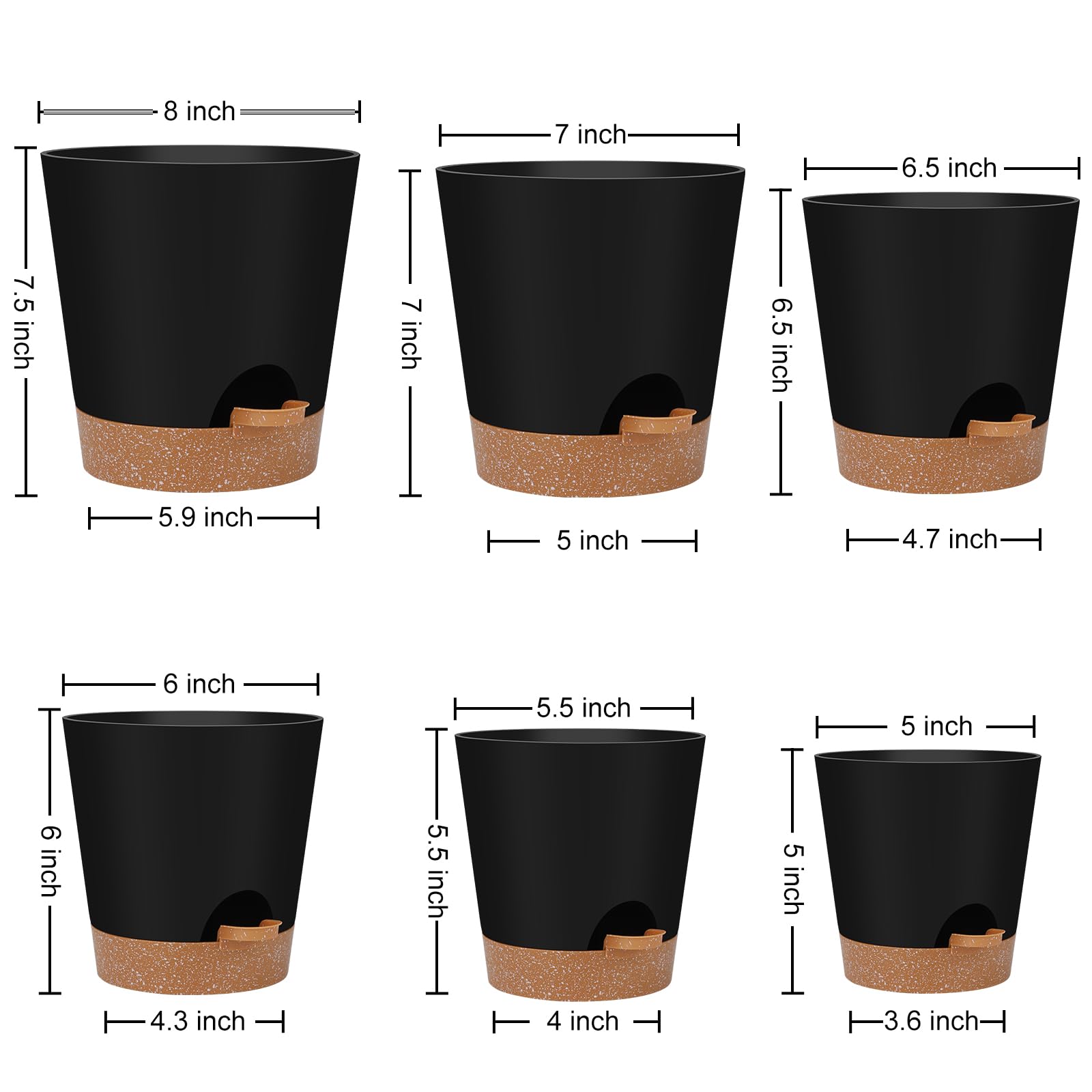 YNNICO 7-inch self-watering planter with drainage holes ideal for desk plants.