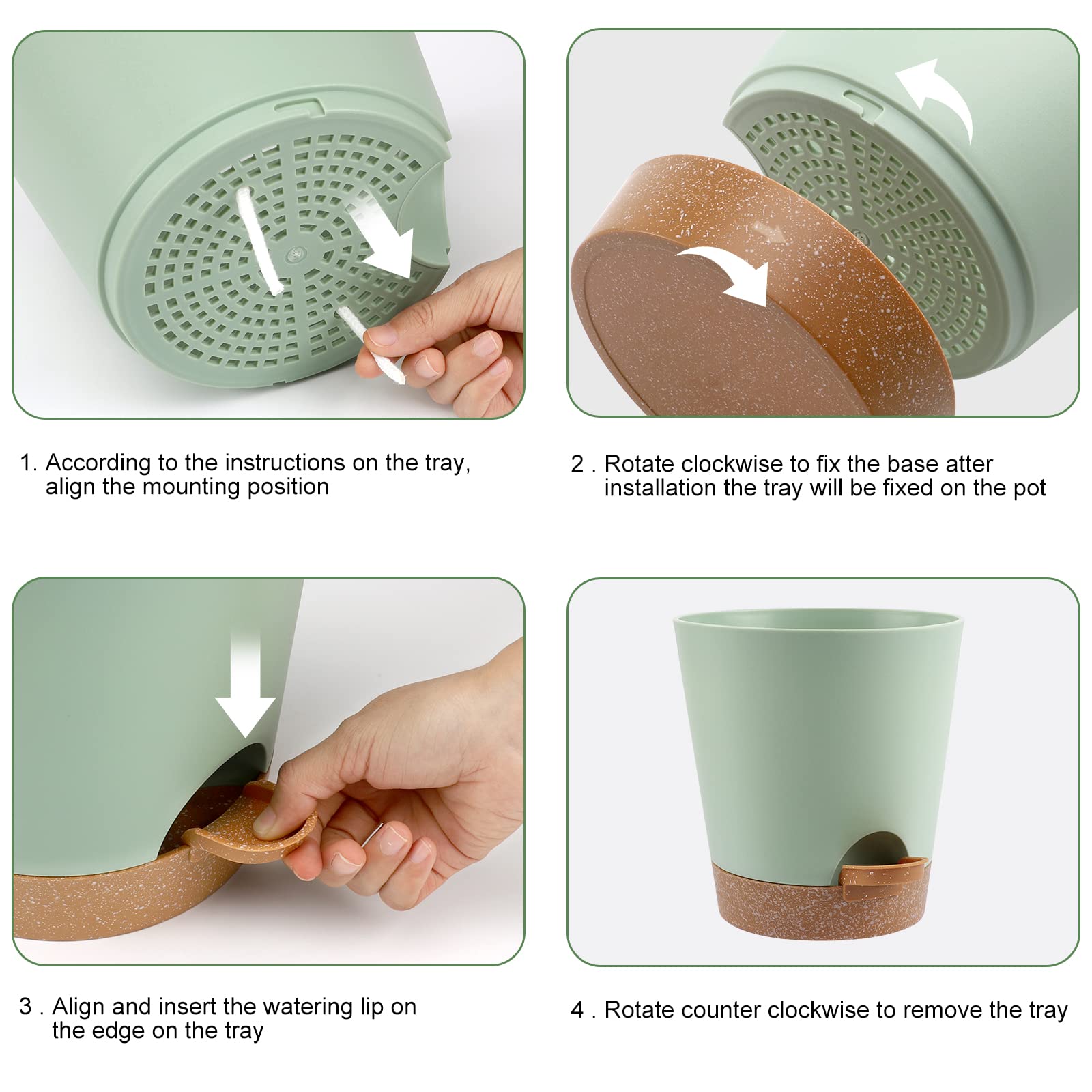 YNNICO 7-inch green self-watering planter with saucer for compact spaces
