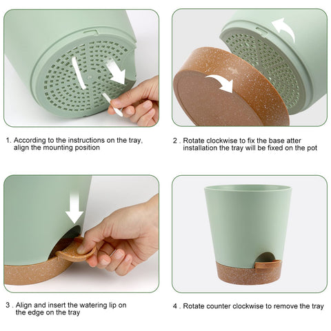 YNNICO 7-inch green self-watering planter with saucer for compact spaces