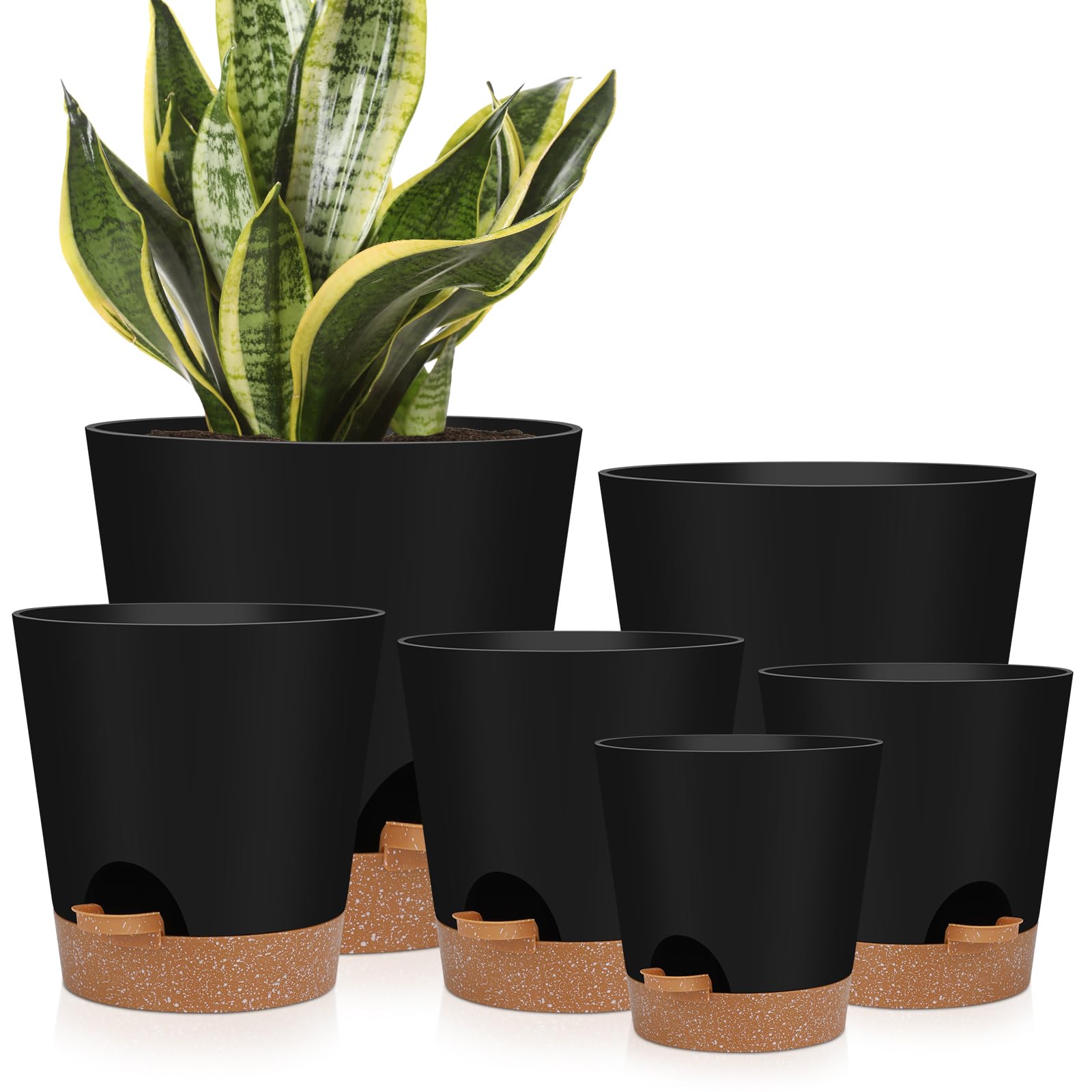 YNNICO 8-inch self-watering planter with drainage holes for healthy root growth.