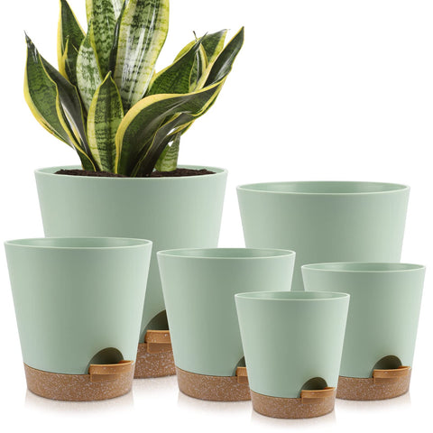 YNNICO 8-inch green self-watering planter with saucer for effortless irrigation