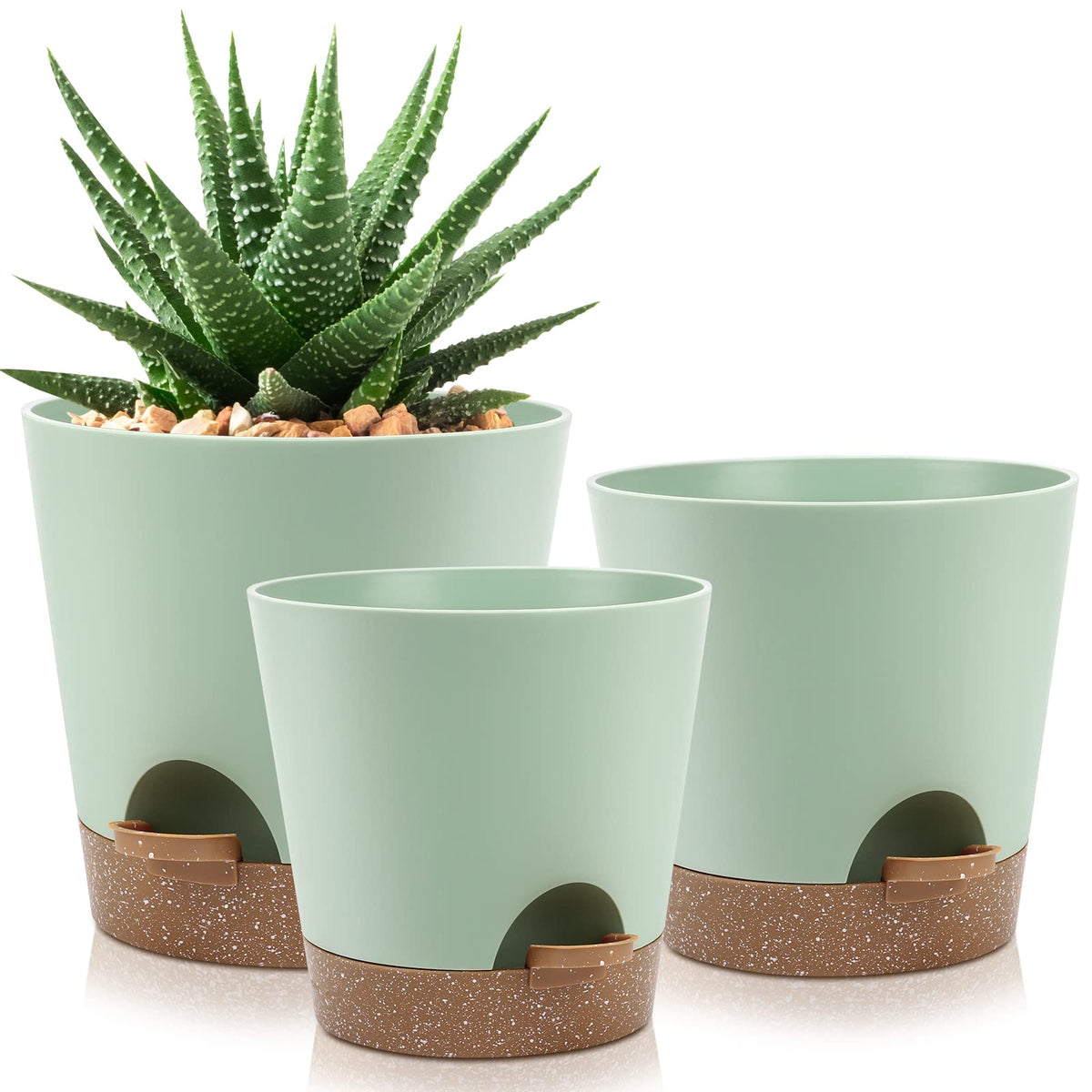 YNNICO indoor self-watering planter three pots in green for compact plant setups